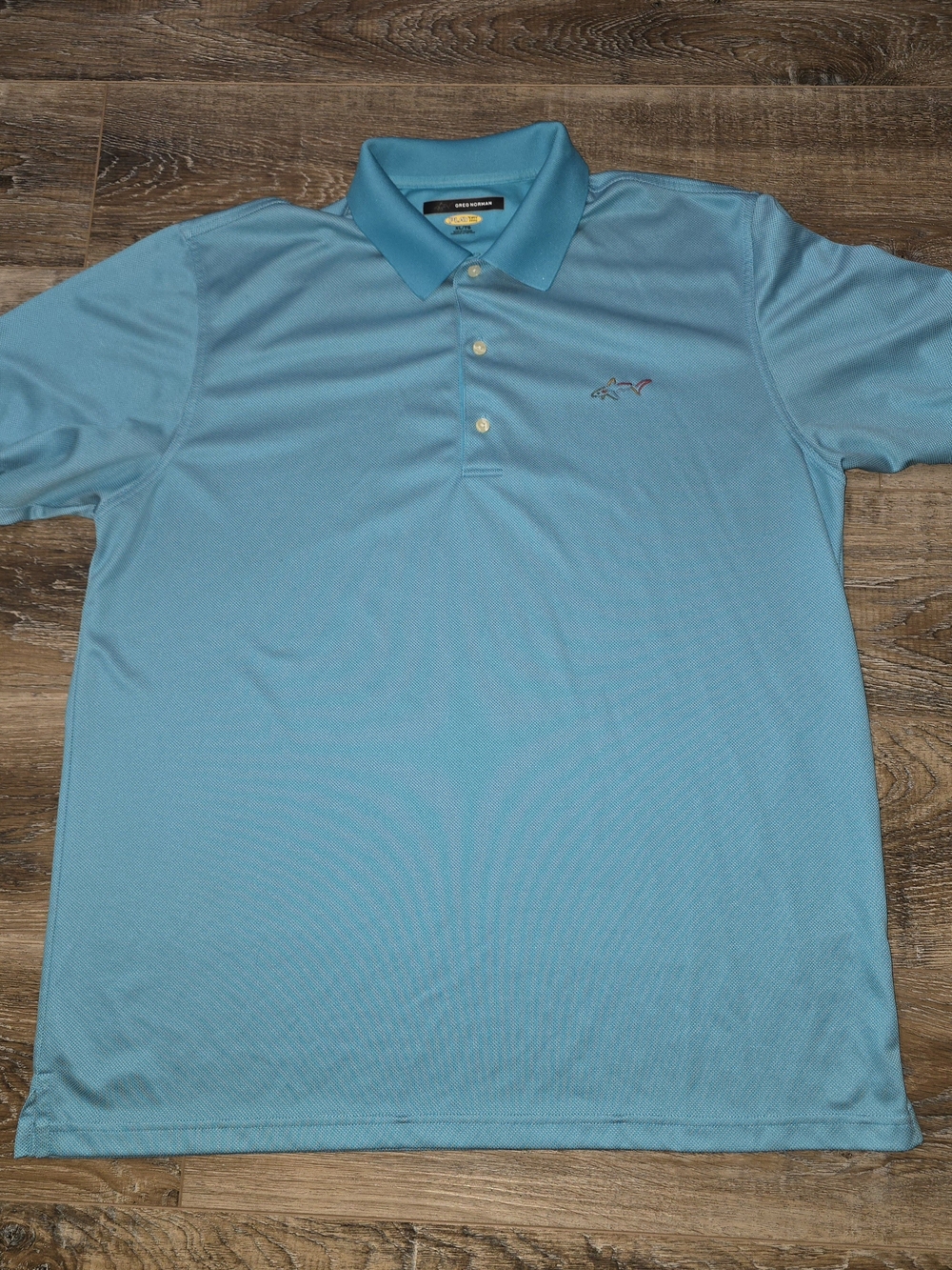Greg Norman Blue Turquoise Mens XL Play Dry Golf Polo Shark